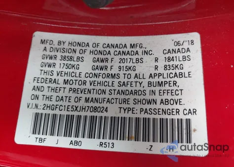 2018 Honda Civic Si z USA, uszkodzony, nr VIN 2HGFC1E5XJH708024